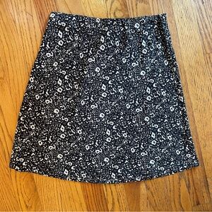 Satin Black and White Floral Midi Skirt